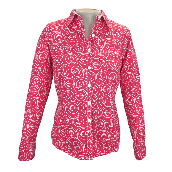 LL Bean Pink Nautical Stretchy Button Down Shirt S - Picture 4 of 5
